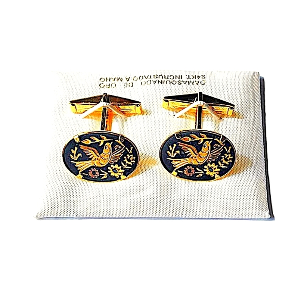 24K gold oval Damascene Dove of Peace cufflinks